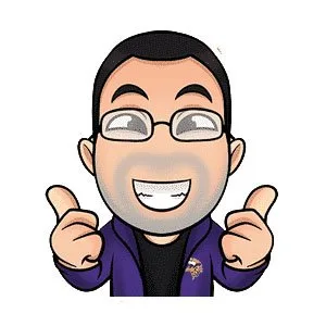 Cartoon avatar of a smiling man with glasses and a beard, wearing a purple jacket, giving two thumbs up.